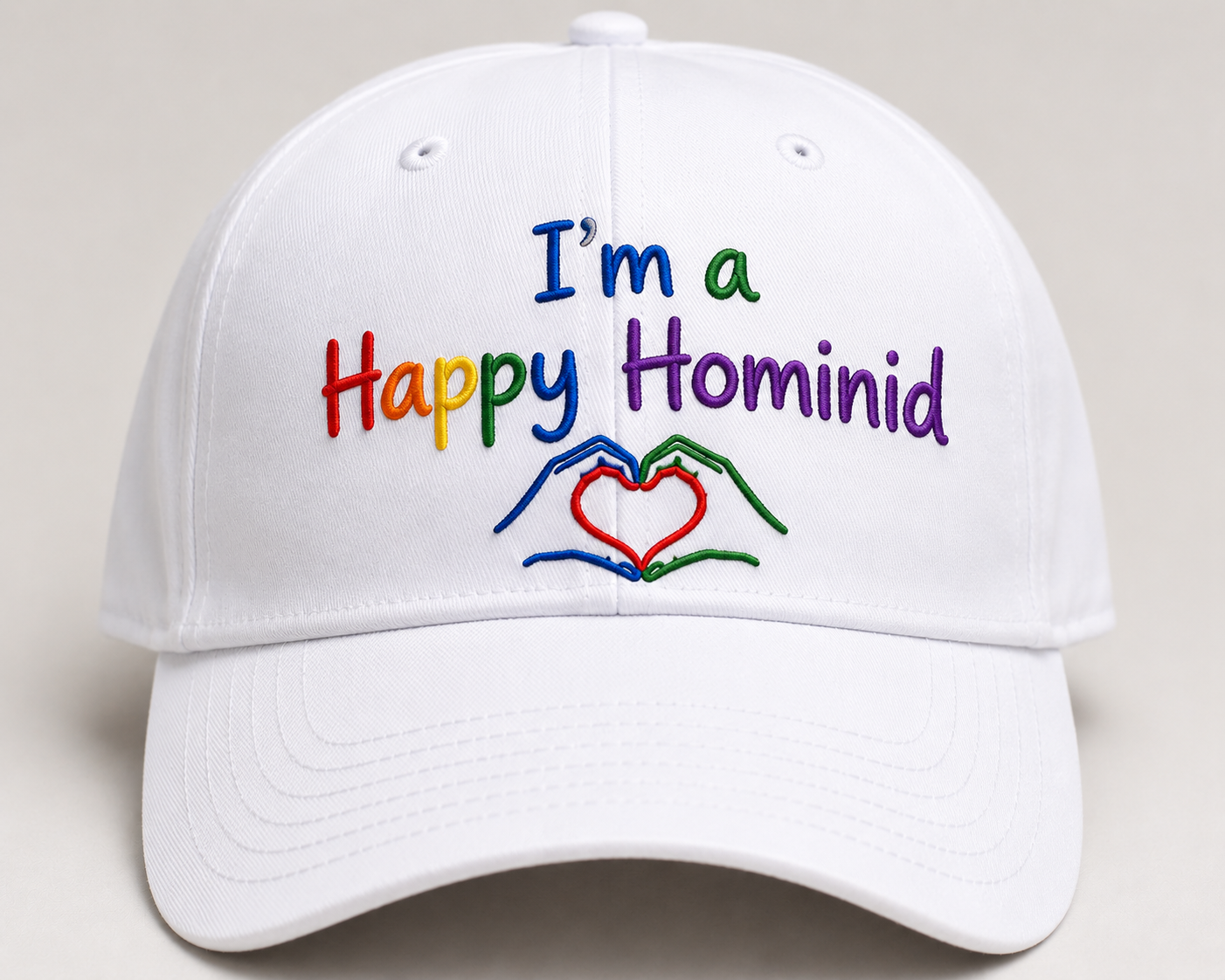 My Happy Hominid hat tells the world I am happy..